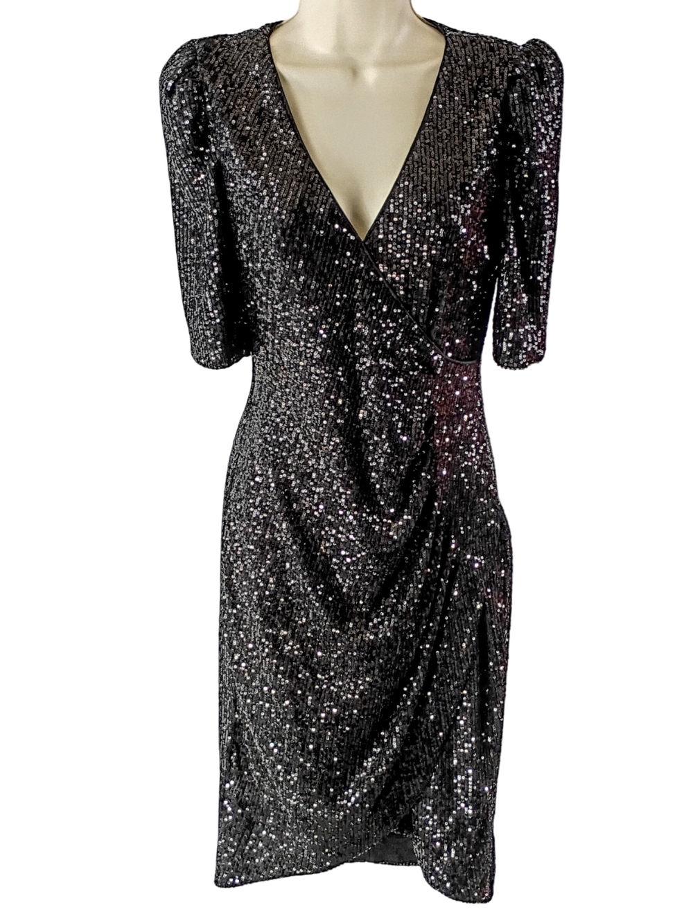 Calvin Klein Black Sequin V-Neck Midi Dress